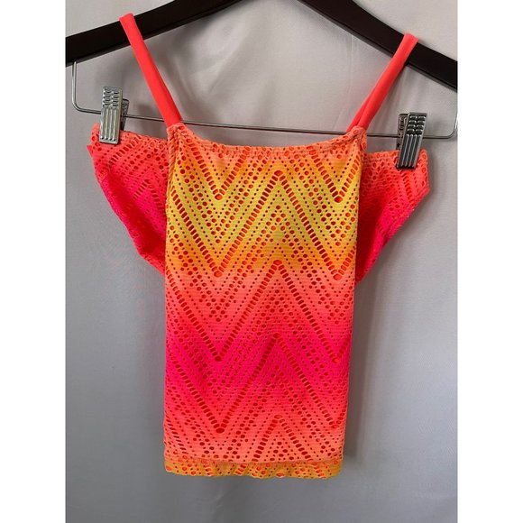 OP Vibrant Orange/Pink Chevron Eyelet Design Tankini/Bottoms 2-Piece Swimsuit - Picture 1 of 9